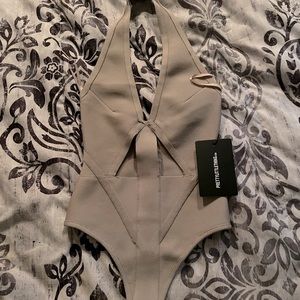 PYT Grey Bandage Halter Bodysuit